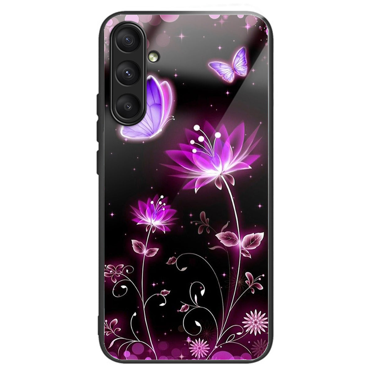 For Samsung Galaxy A24 4G (162.1 x 77.6 x 8.3mm) Case Tempered Glass Pattern Camera Lens Protection Phone Cover - Fluorescent Lotus