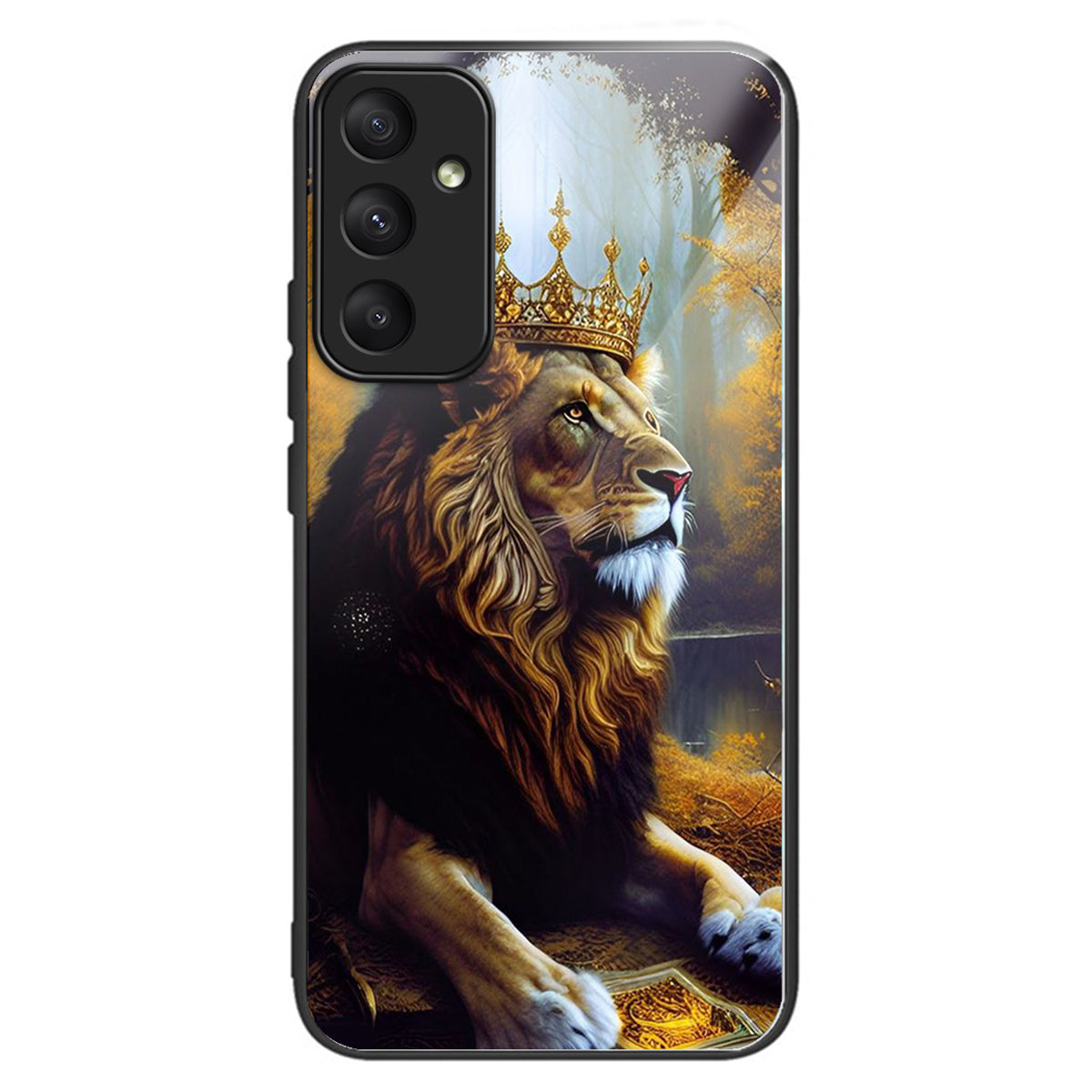 For Samsung Galaxy A55 5G Tempered Glass Case TPU Frame Pattern Print Phone Cover - Lion King