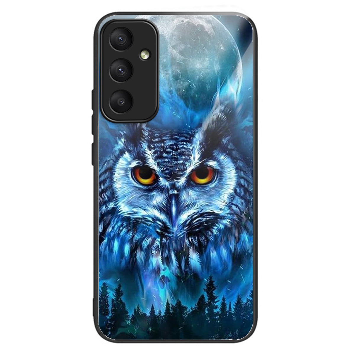 For Samsung Galaxy A55 5G Tempered Glass Case TPU Frame Pattern Print Phone Cover - Forest Owl