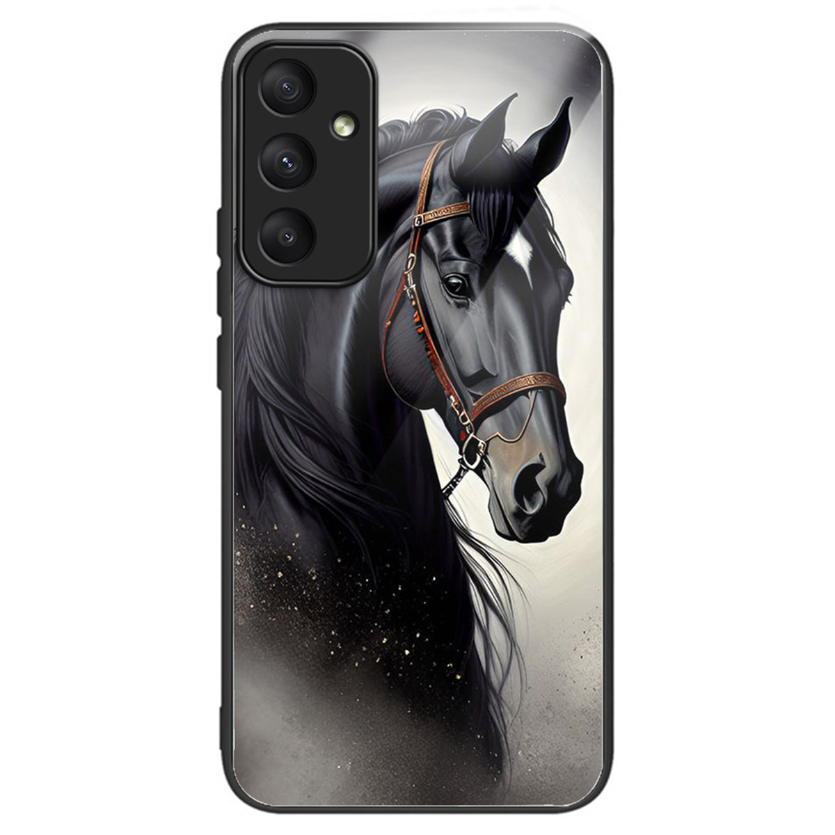 For Samsung Galaxy A55 5G Tempered Glass Case TPU Frame Pattern Print Phone Cover - Horse