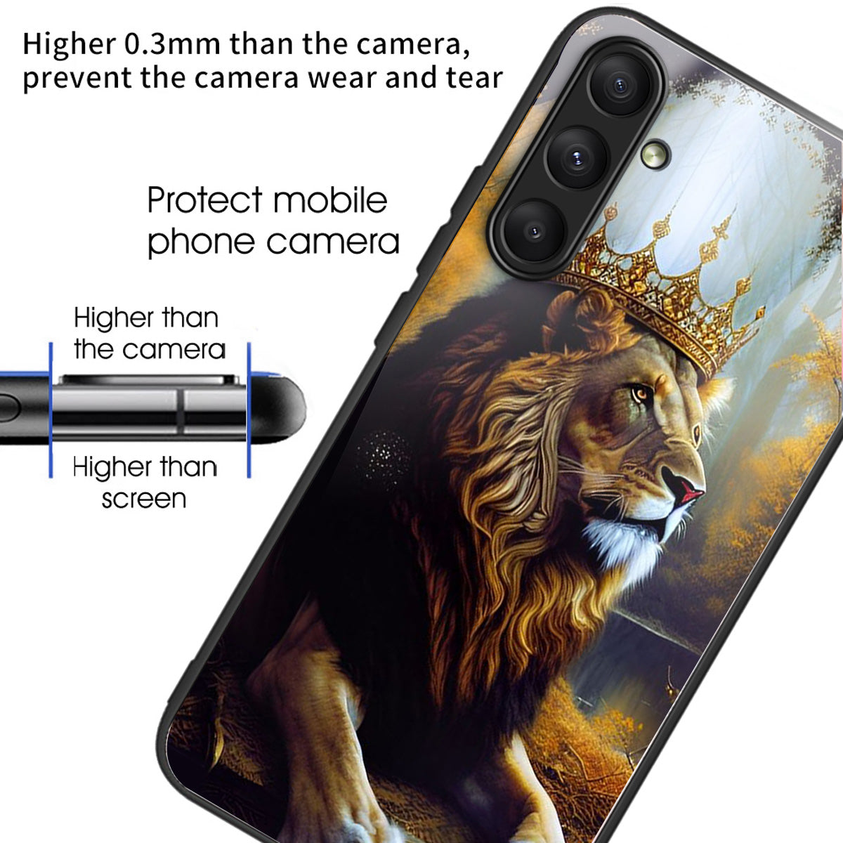 For Samsung Galaxy S23 FE Slim Case Pattern Printing Tempered Glass TPU Phone Cover - Lion King