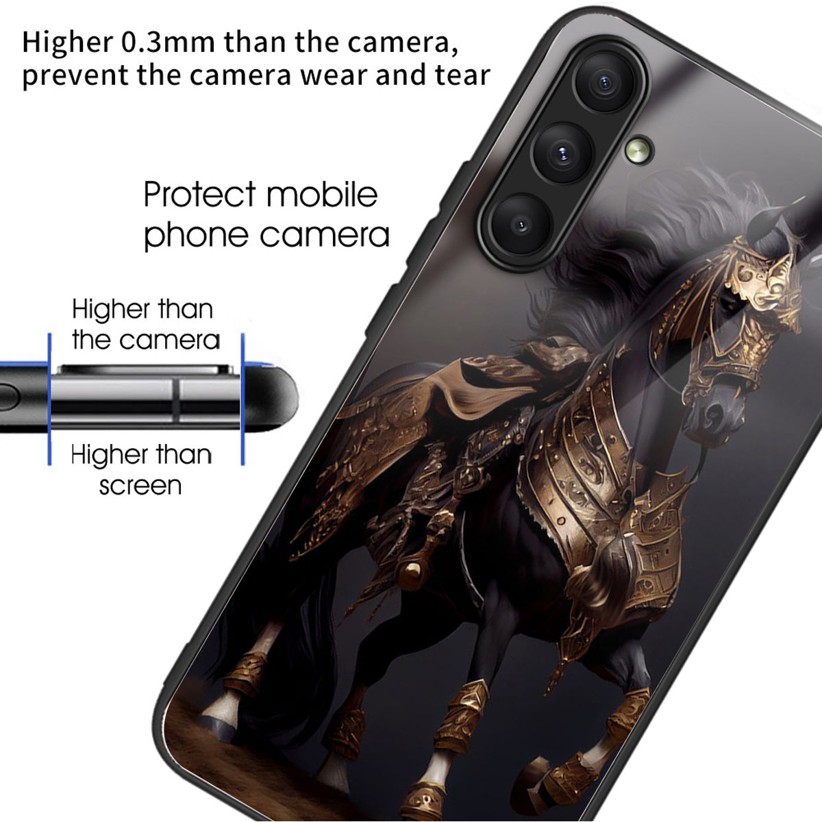 For Samsung Galaxy S23 FE Slim Case Pattern Printing Tempered Glass TPU Phone Cover - Masked Horse