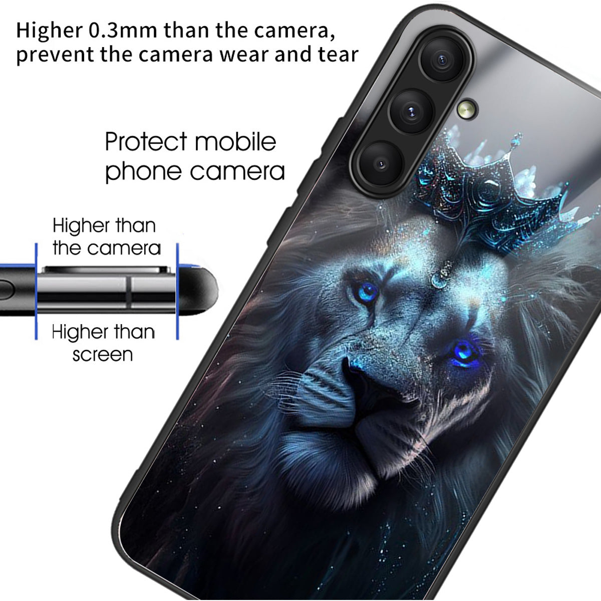 For Samsung Galaxy S23 FE Slim Case Pattern Printing Tempered Glass TPU Phone Cover - Blue Lion