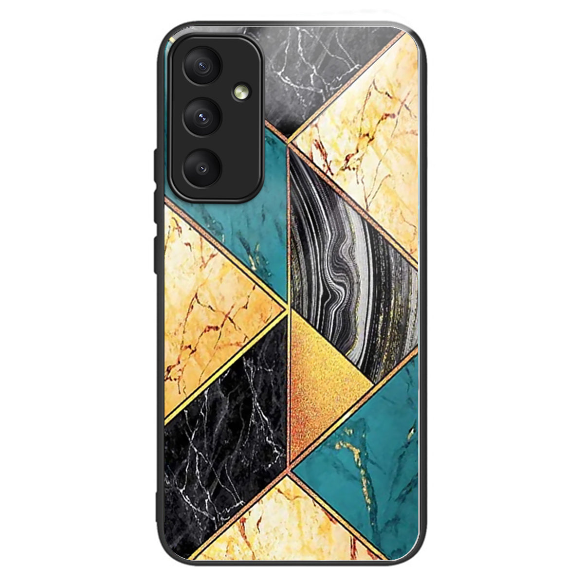 For Samsung Galaxy A34 5G Tempered Glass Case Pattern Printing TPU Frame Phone Cover - Splicing Marble