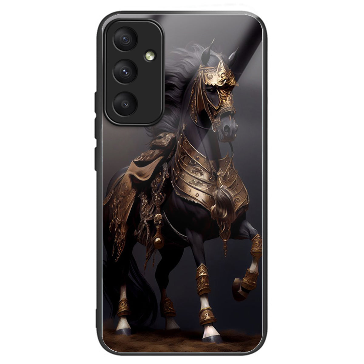 For Samsung Galaxy A34 5G Tempered Glass Case Pattern Printing TPU Frame Phone Cover - Masked Horse