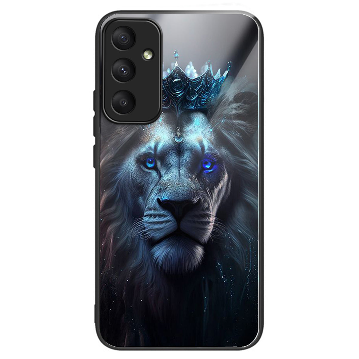 For Samsung Galaxy A34 5G Tempered Glass Case Pattern Printing TPU Frame Phone Cover - Blue Lion