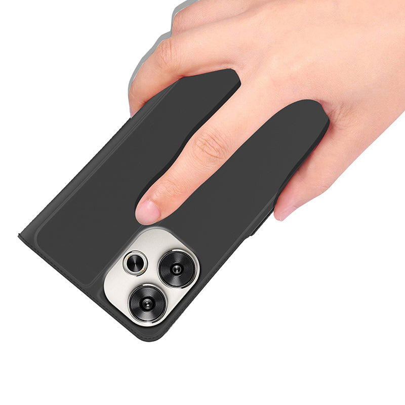 For Xiaomi Redmi Turbo 3 5G Magnetic Case PU+TPU Stand Phone Cover with Card Holder - Black