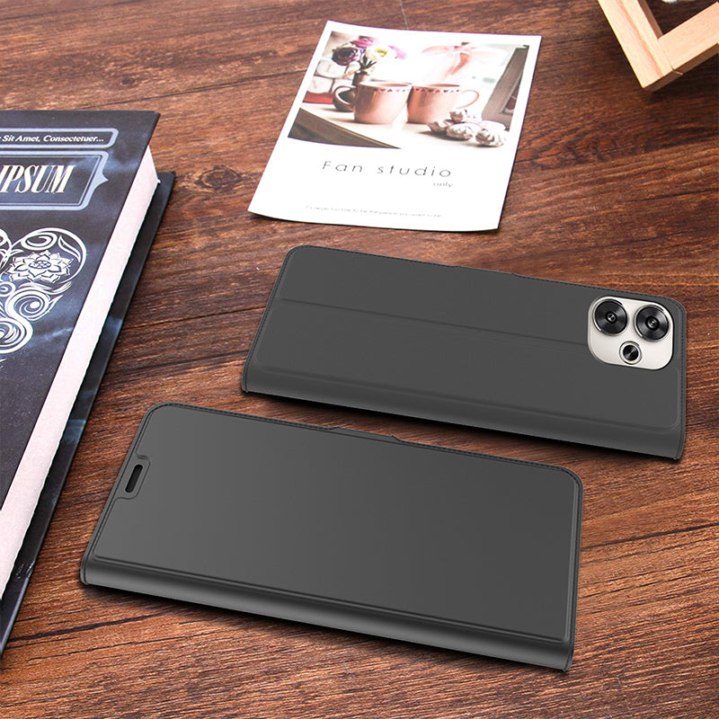For Xiaomi Redmi Turbo 3 5G Magnetic Case PU+TPU Stand Phone Cover with Card Holder - Black