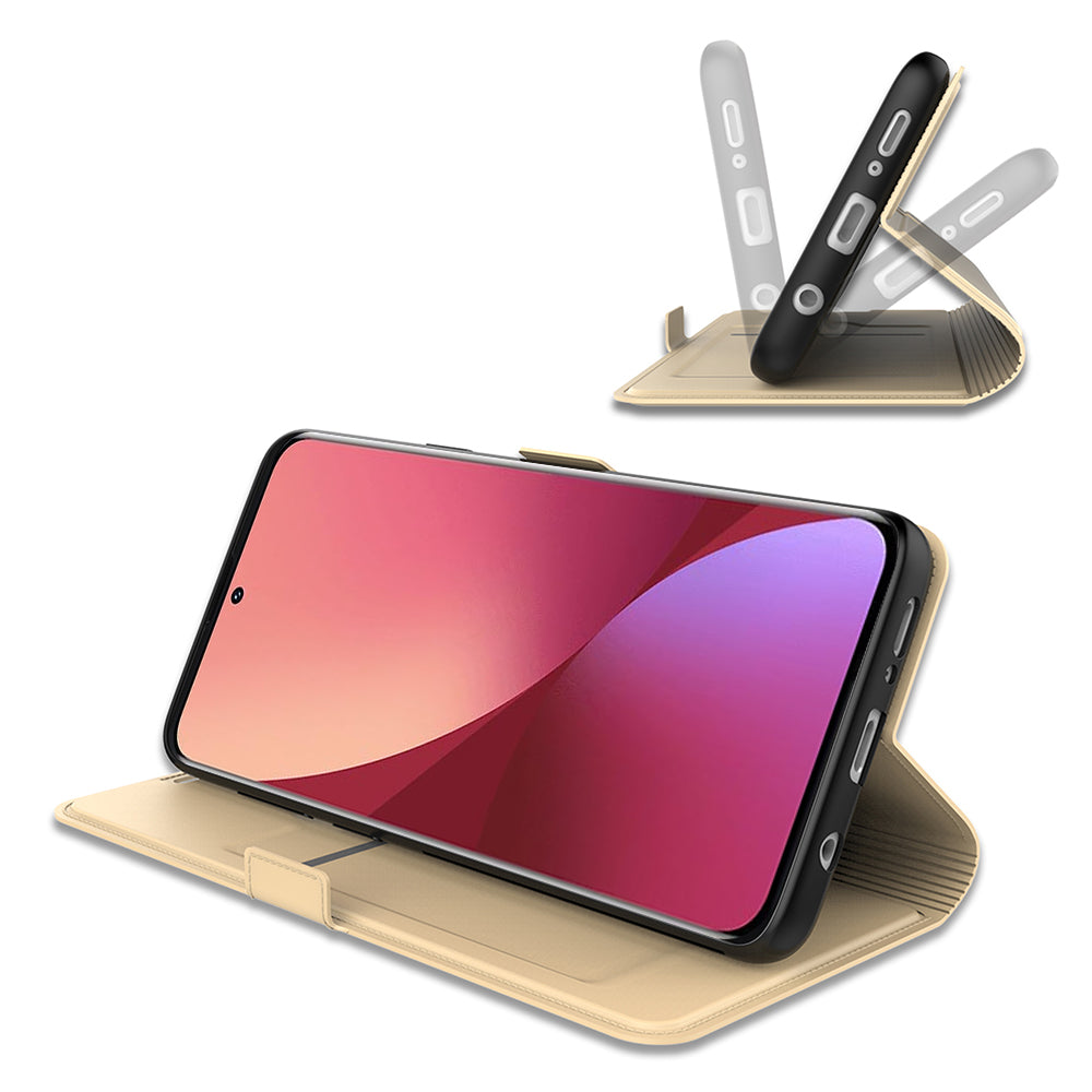 For Xiaomi Redmi Turbo 3 5G Magnetic Case PU+TPU Stand Phone Cover with Card Holder - Gold