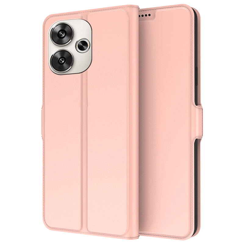 For Xiaomi Redmi Turbo 3 5G Magnetic Case PU+TPU Stand Phone Cover with Card Holder - Rose Gold