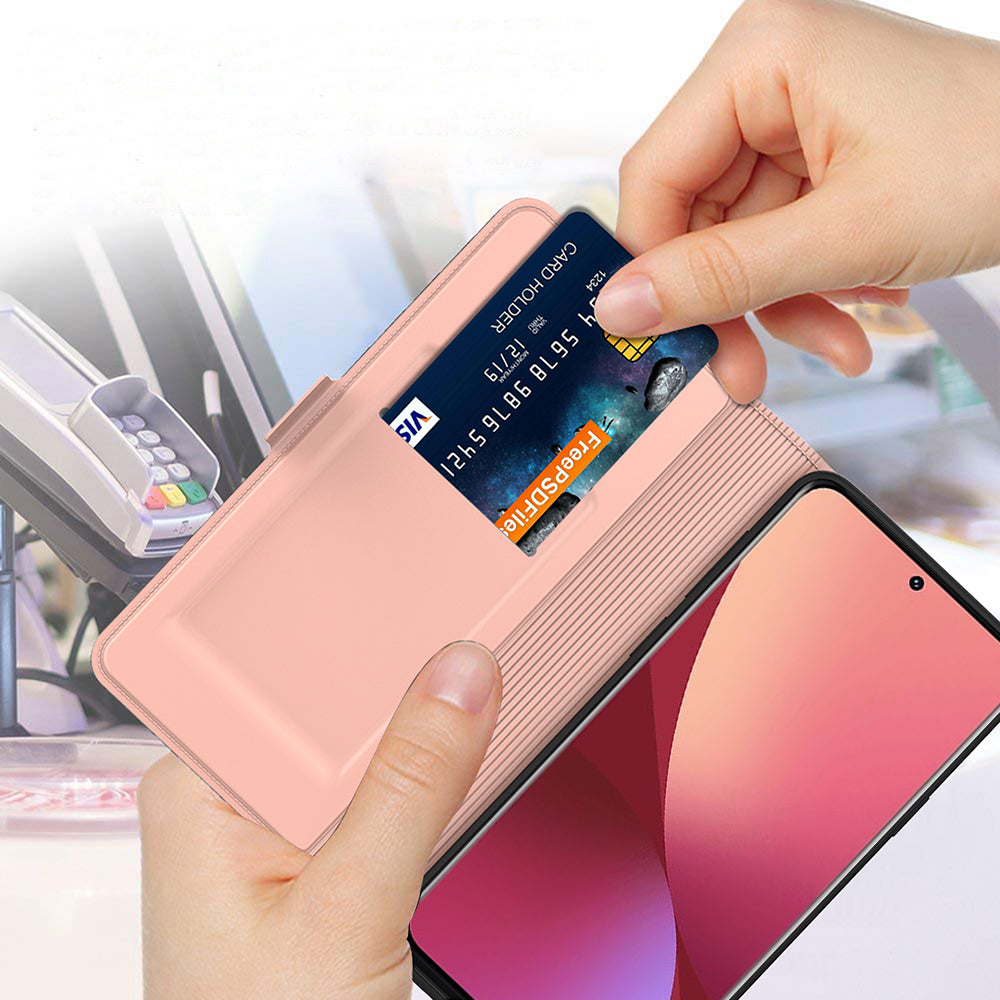 For Xiaomi Redmi Turbo 3 5G Magnetic Case PU+TPU Stand Phone Cover with Card Holder - Rose Gold