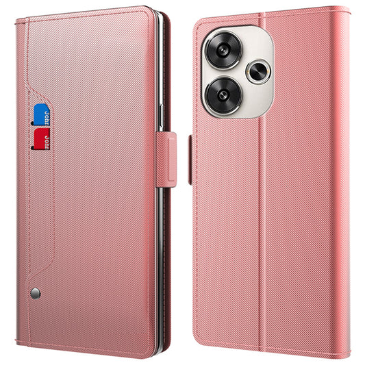 For Xiaomi Redmi Turbo 3 5G Case PU Leather Card Holder Make Up Mirror Phone Cover - Rose Gold