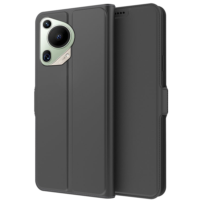 For Huawei Pura 70 Ultra Case Card Holder PU+TPU Stand Phone Cover - Black