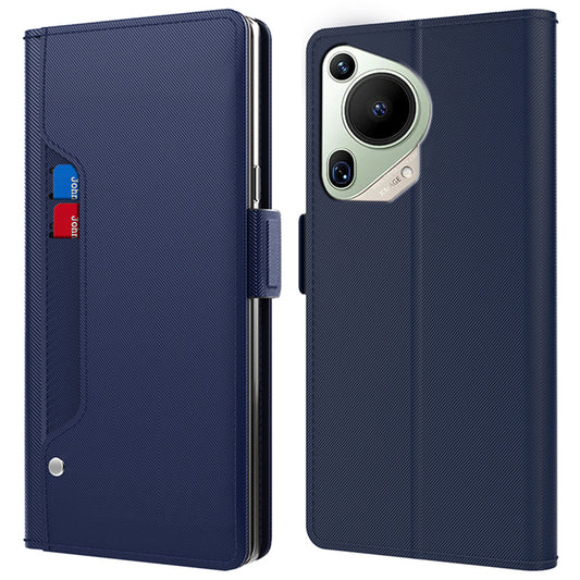 For Huawei Pura 70 Ultra Case Mirror Design Card Holder Phone Cover with Magnetic Clasp - Blue