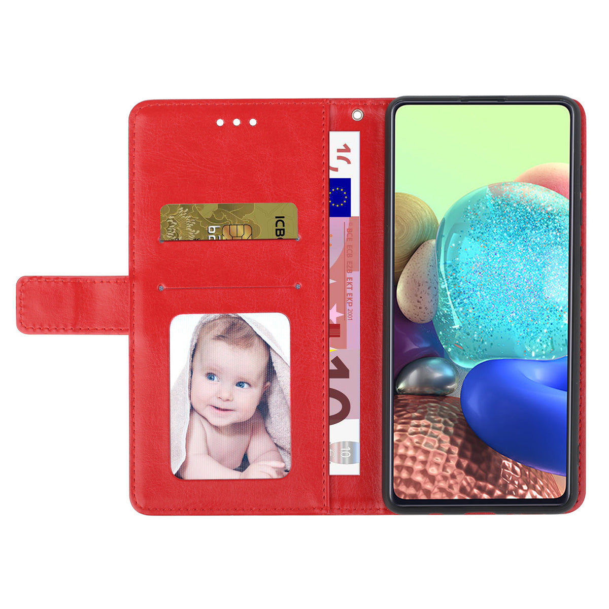 HT01 For Honor 200 Lite Case Stand Wallet Leather Cover Imprinted Design Phone Shell - Red