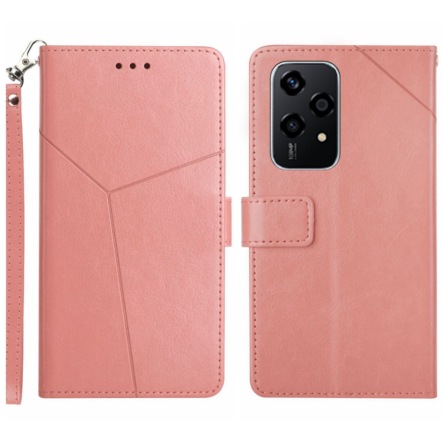 HT01 For Honor 200 Lite Case Stand Wallet Leather Cover Imprinted Design Phone Shell - Pink