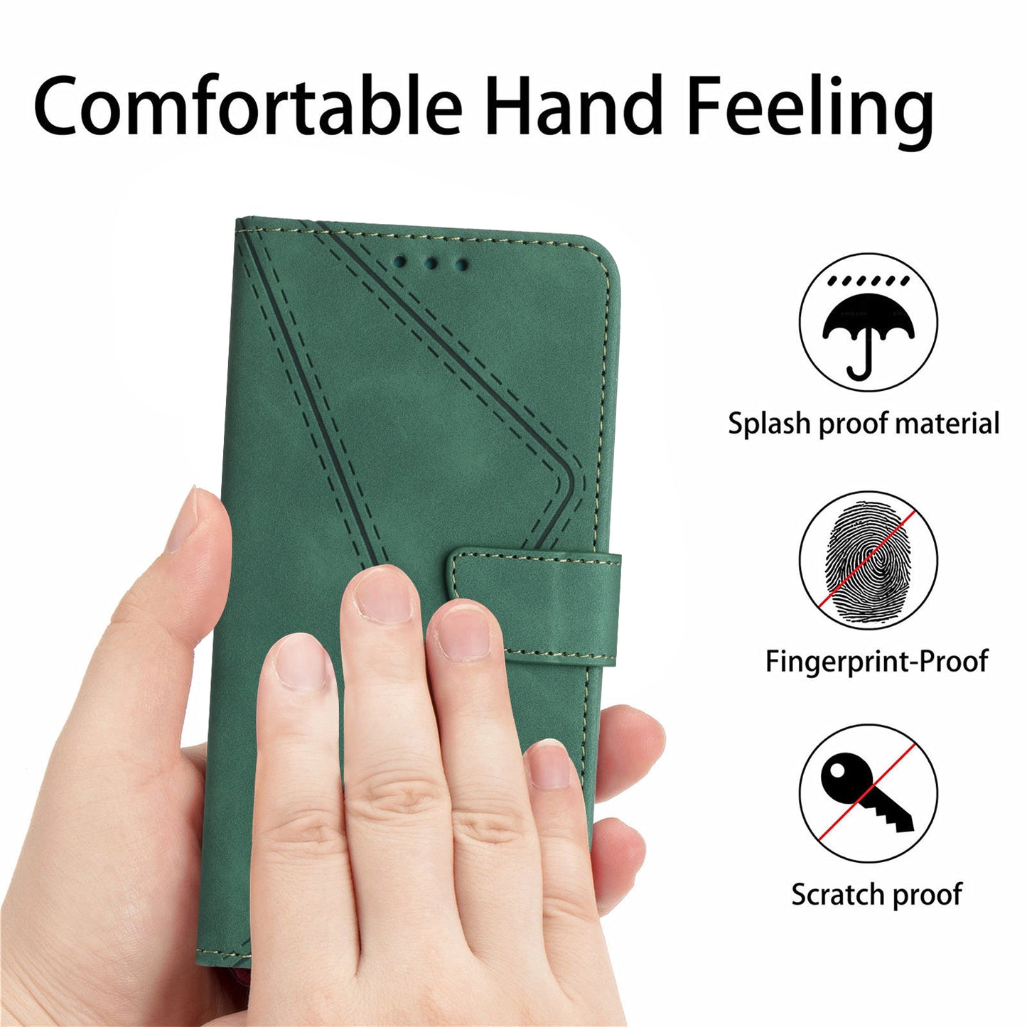 HT05 For Honor 200 Lite Case Lines Imprinted Leather Flip Magnetic Phone Cover - Green
