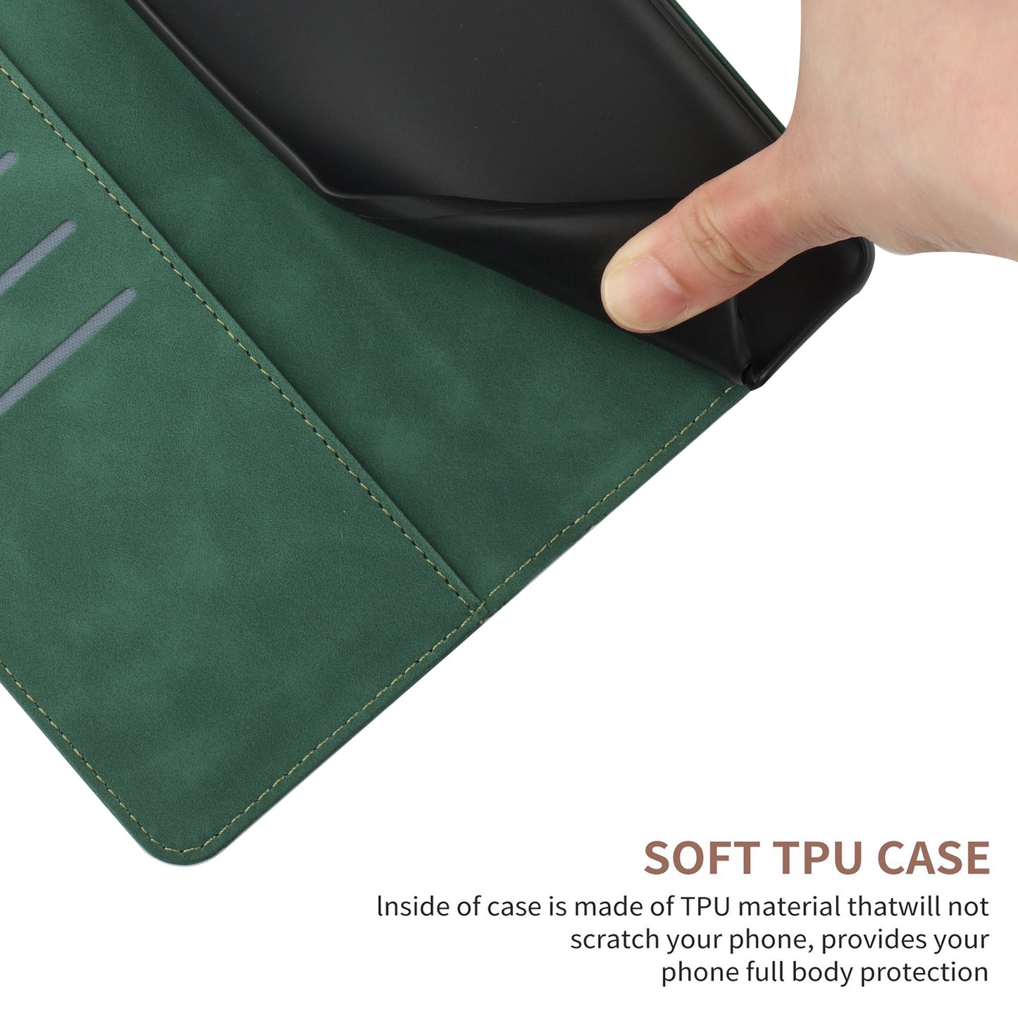 HT05 For Honor 200 Lite Case Lines Imprinted Leather Flip Magnetic Phone Cover - Green