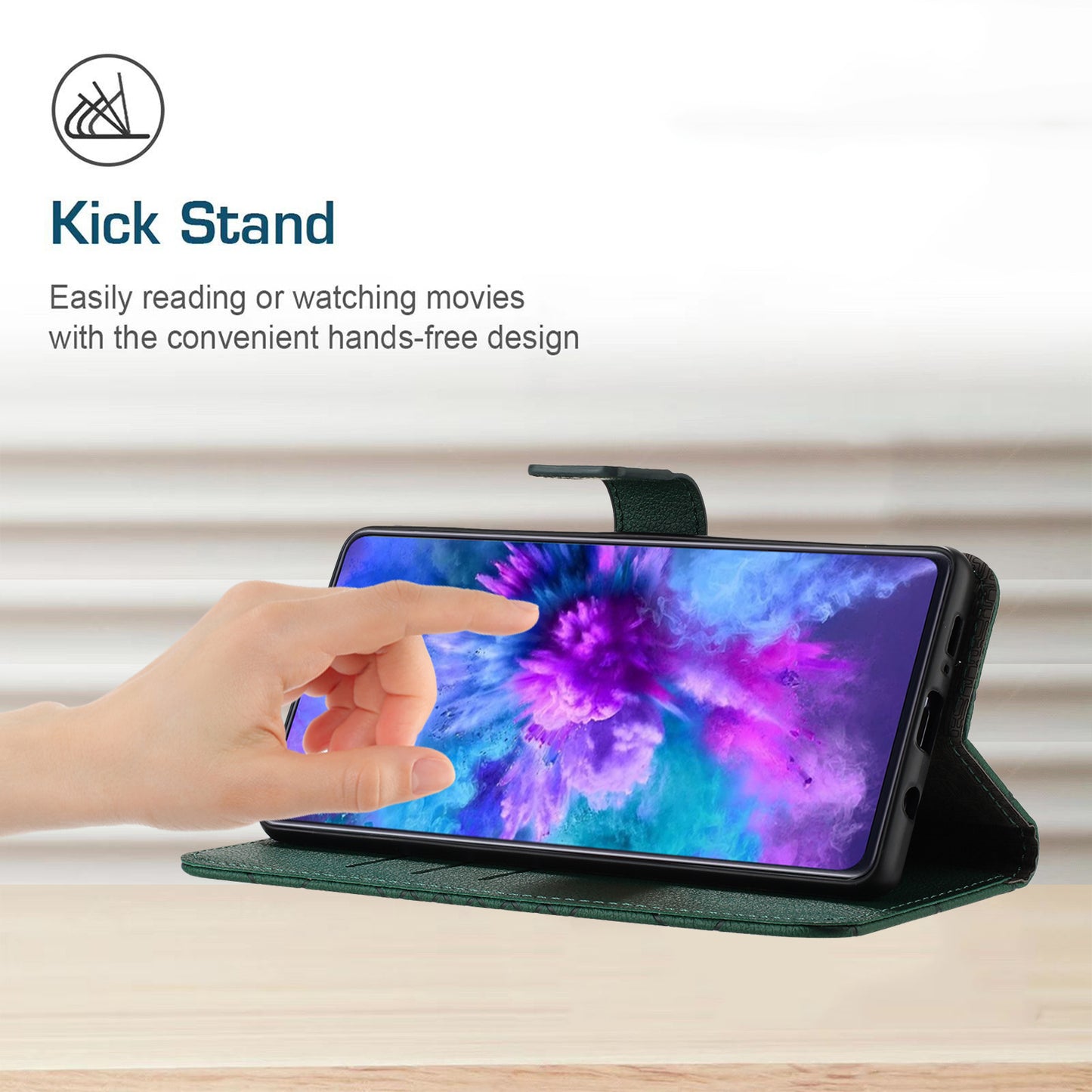 HT06 For Honor 200 Lite Magnetic Phone Case Rhombus Pattern Leather Stand Cover - Green