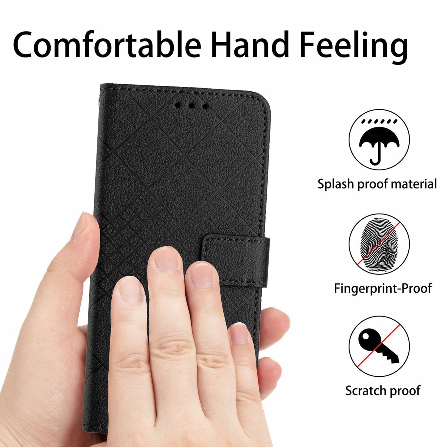 HT06 For Honor 200 Lite Magnetic Phone Case Rhombus Pattern Leather Stand Cover - Black