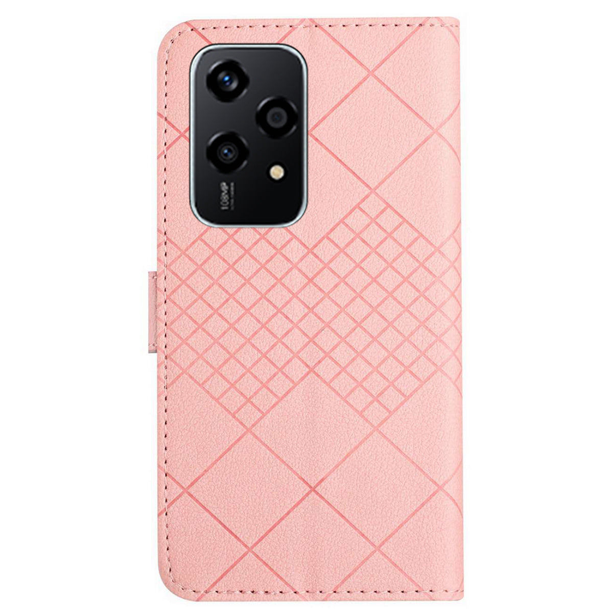 HT06 For Honor 200 Lite Magnetic Phone Case Rhombus Pattern Leather Stand Cover - Pink