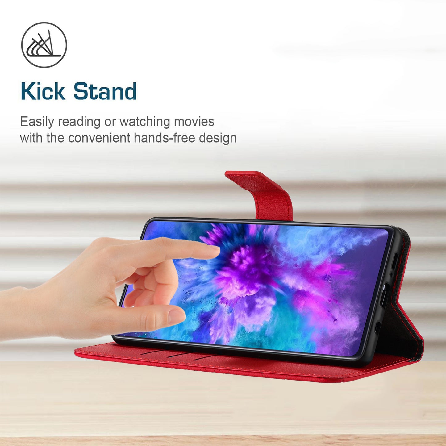 HT06 For Honor 200 Lite Magnetic Phone Case Rhombus Pattern Leather Stand Cover - Red