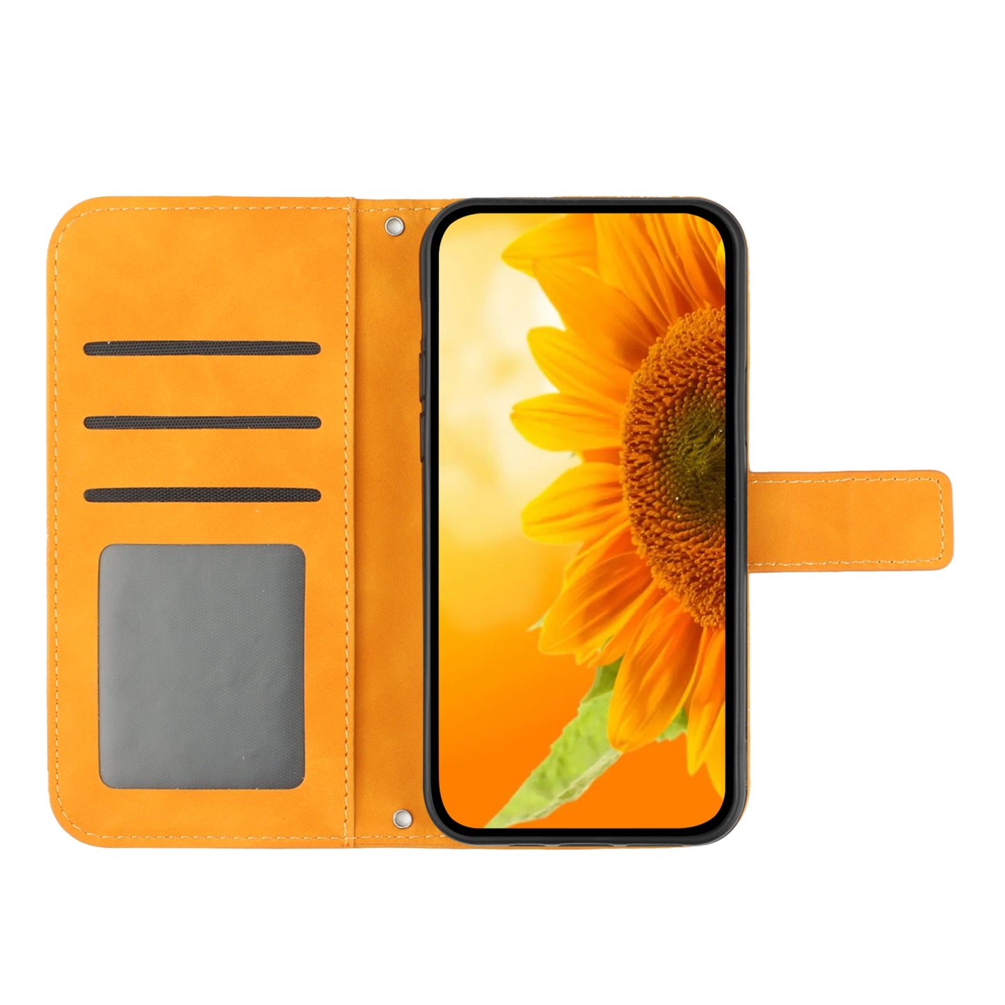 HT04 For Honor 200 Lite Case PU Leather Cell Phone Cover with Hand Strap Imprinted Sunflower Printed - Yellow