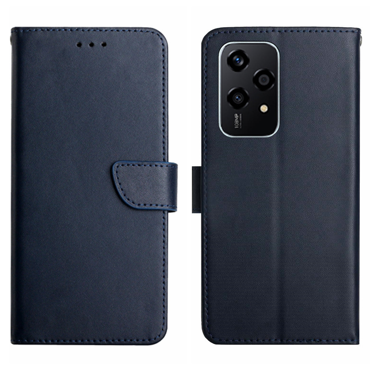 HT02 For Honor 200 Lite Case Genuine Cow Leather Phone Shell Nappa Texture Stand Cover - Blue