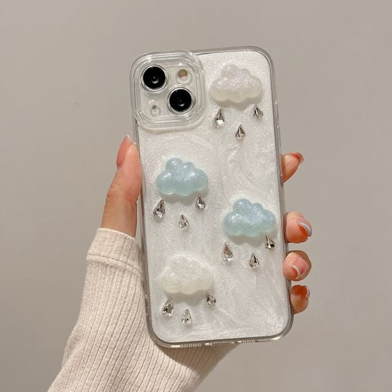 For iPhone 15 Cover 3D Cloud Shimmer Powder Anti-fall TPU+PC Phone Case (Precise Lens Cutouts)