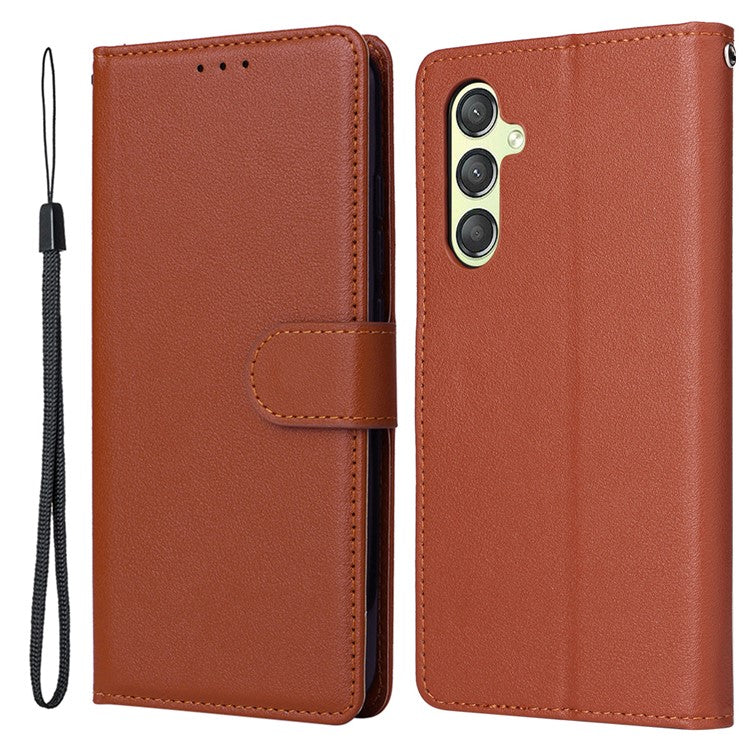 For Samsung Galaxy A24 4G (162.1 x 77.6 x 8.3mm) Case PU Leather Folio Stand View Phone Cover - Brown