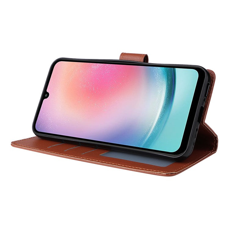 For Samsung Galaxy A24 4G (162.1 x 77.6 x 8.3mm) Case PU Leather Folio Stand View Phone Cover - Brown