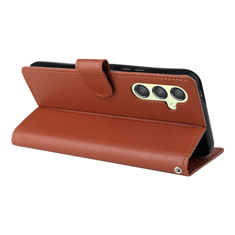 For Samsung Galaxy A24 4G (162.1 x 77.6 x 8.3mm) Case PU Leather Folio Stand View Phone Cover - Brown