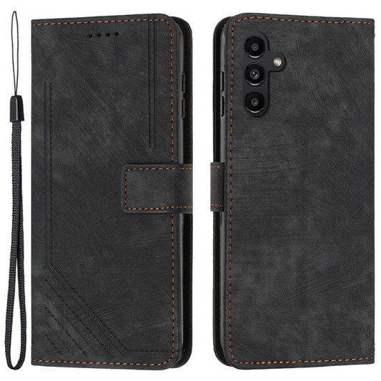 PU Leather Phone Case for Samsung Galaxy M15 5G / F15 5G Imprinted Lines Stand Wallet Phone Cover - Black