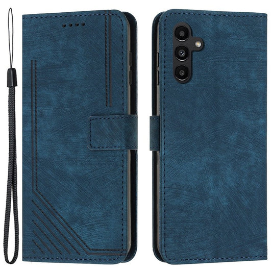 PU Leather Phone Case for Samsung Galaxy M15 5G / F15 5G Imprinted Lines Stand Wallet Phone Cover - Sapphire