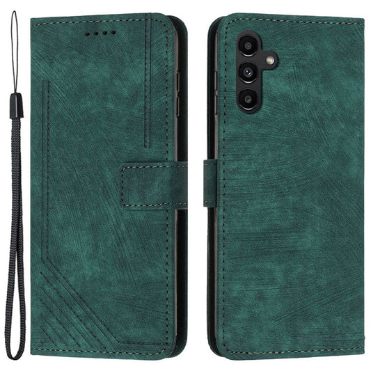 PU Leather Phone Case for Samsung Galaxy M15 5G / F15 5G Imprinted Lines Stand Wallet Phone Cover - Green