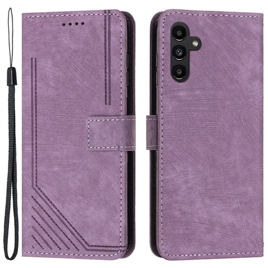 PU Leather Phone Case for Samsung Galaxy M15 5G / F15 5G Imprinted Lines Stand Wallet Phone Cover - Purple