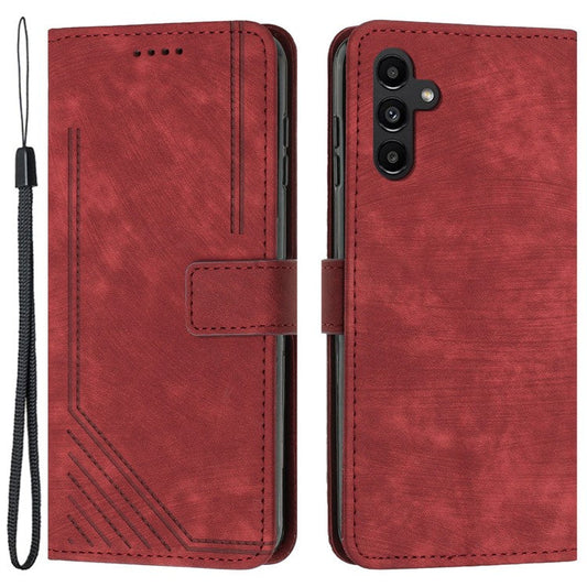 PU Leather Phone Case for Samsung Galaxy M15 5G / F15 5G Imprinted Lines Stand Wallet Phone Cover - Red