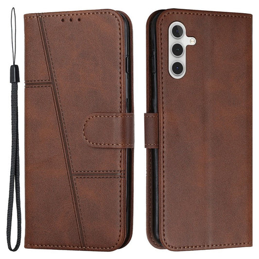 For Samsung Galaxy M15 5G / F15 5G Anti-Scratch PU Leather Phone Case Stand Cell Phone Cover - Brown
