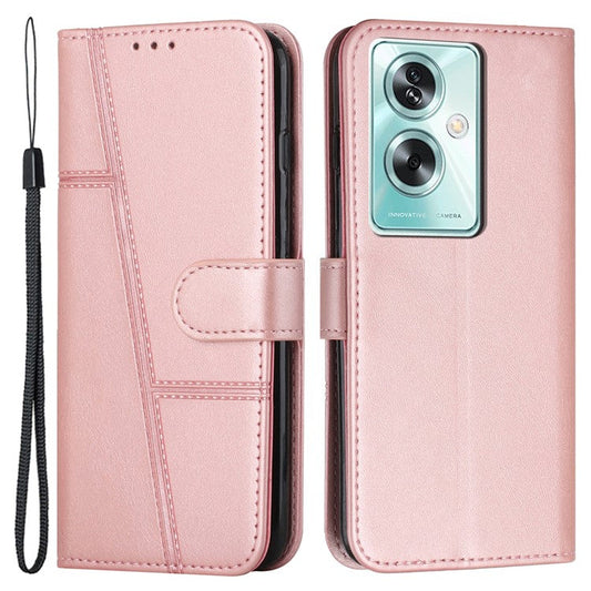 For Oppo A79 5G / A2 5G / OnePlus Nord N30 SE 5G Cover PU Leather Full Wrapped Phone Shell Stand Design - Rose Gold
