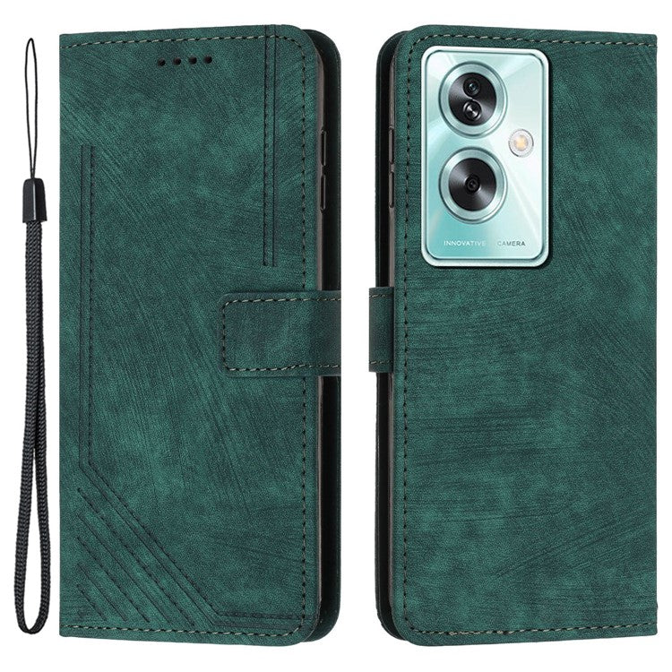 For OnePlus Nord N30 SE 5G / Oppo A79 5G / A2 5G Phone Case Lines Imprint PU Leather Wallet Cover - Green