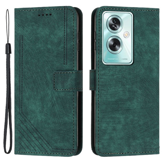 For OnePlus Nord N30 SE 5G / Oppo A79 5G / A2 5G Phone Case Lines Imprint PU Leather Wallet Cover - Green