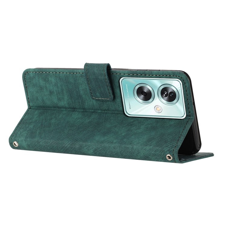 For OnePlus Nord N30 SE 5G / Oppo A79 5G / A2 5G Phone Case Lines Imprint PU Leather Wallet Cover - Green