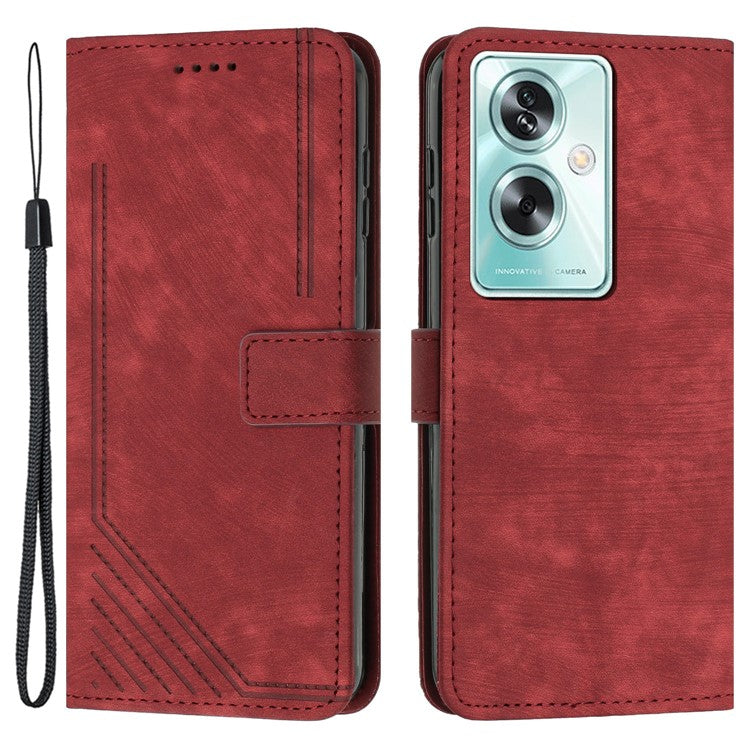 For OnePlus Nord N30 SE 5G / Oppo A79 5G / A2 5G Phone Case Lines Imprint PU Leather Wallet Cover - Red