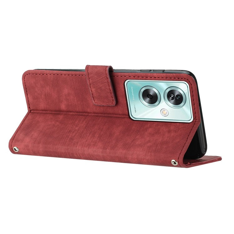 For OnePlus Nord N30 SE 5G / Oppo A79 5G / A2 5G Phone Case Lines Imprint PU Leather Wallet Cover - Red