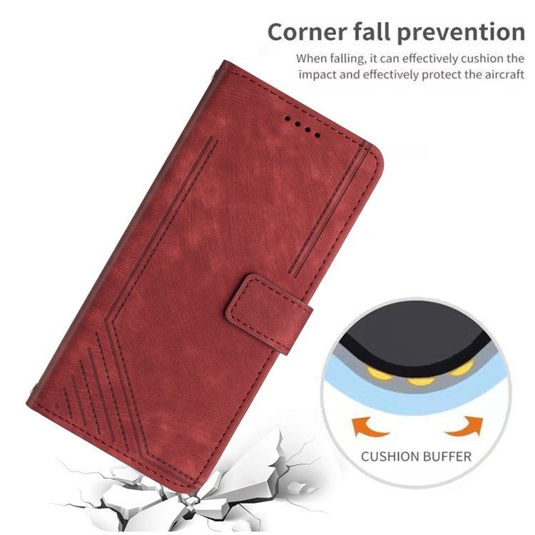 For OnePlus Nord N30 SE 5G / Oppo A79 5G / A2 5G Phone Case Lines Imprint PU Leather Wallet Cover - Red