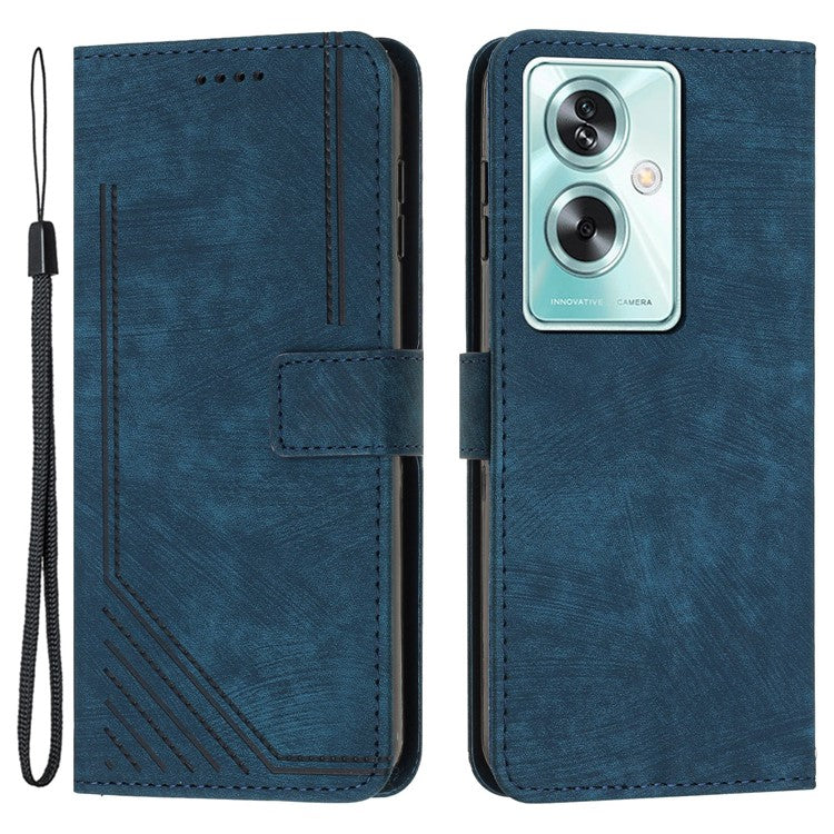 For OnePlus Nord N30 SE 5G / Oppo A79 5G / A2 5G Phone Case Lines Imprint PU Leather Wallet Cover - Sapphire