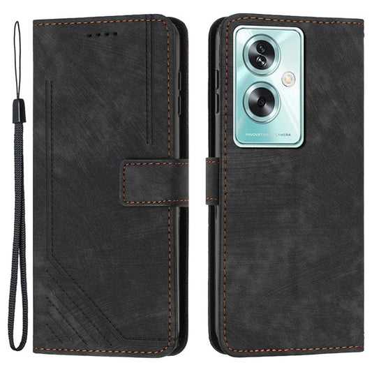 For OnePlus Nord N30 SE 5G / Oppo A79 5G / A2 5G Phone Case Lines Imprint PU Leather Wallet Cover - Black