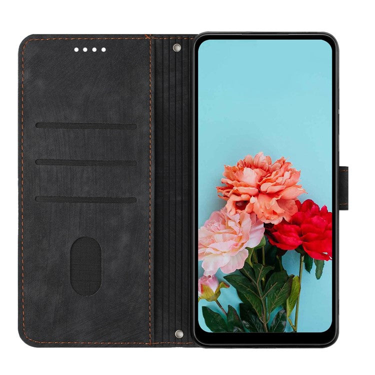 For OnePlus Nord N30 SE 5G / Oppo A79 5G / A2 5G Phone Case Lines Imprint PU Leather Wallet Cover - Black