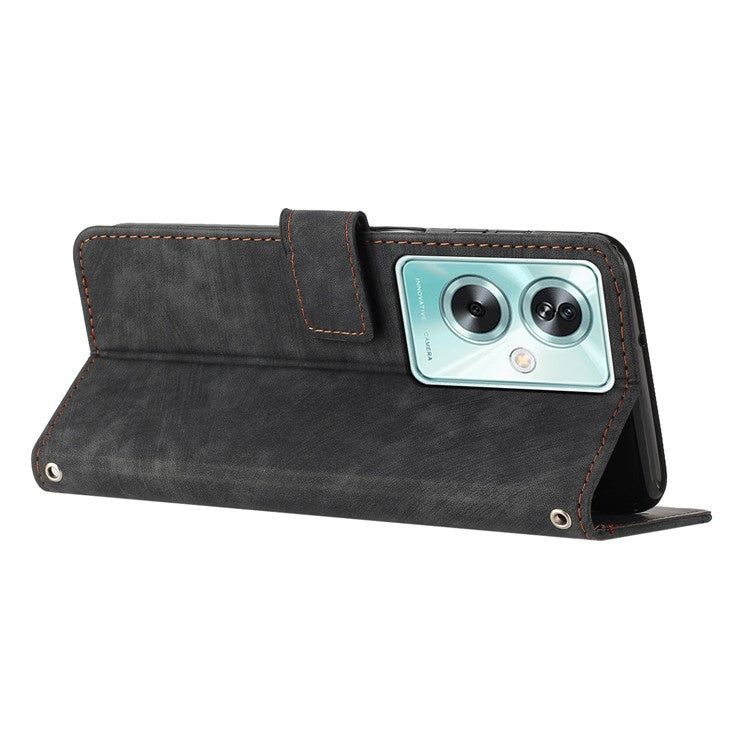 For OnePlus Nord N30 SE 5G / Oppo A79 5G / A2 5G Phone Case Lines Imprint PU Leather Wallet Cover - Black