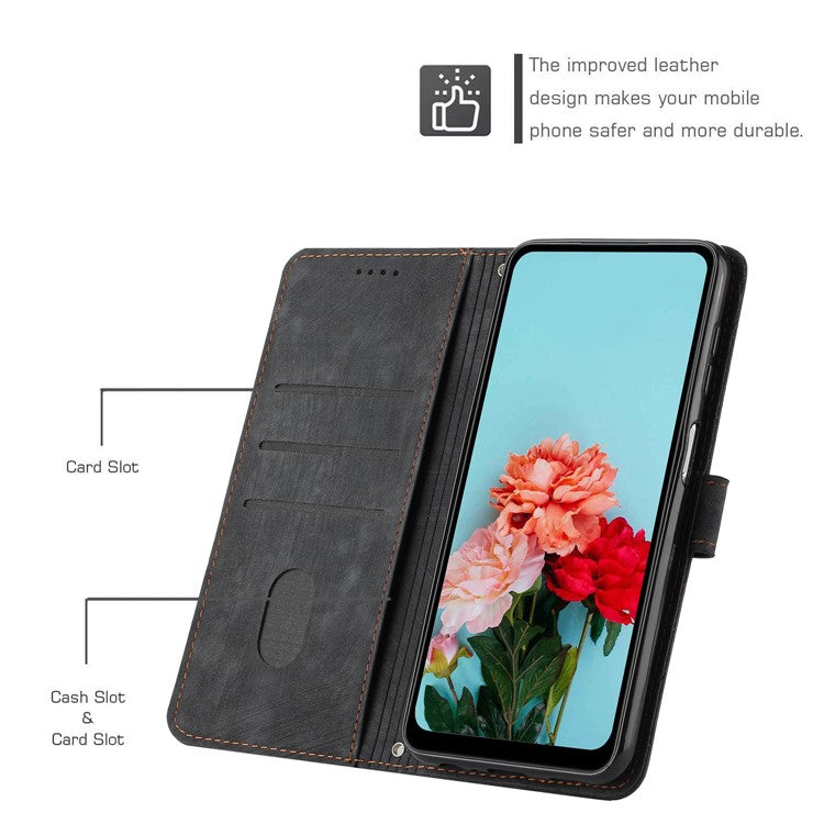 For OnePlus Nord N30 SE 5G / Oppo A79 5G / A2 5G Phone Case Lines Imprint PU Leather Wallet Cover - Black